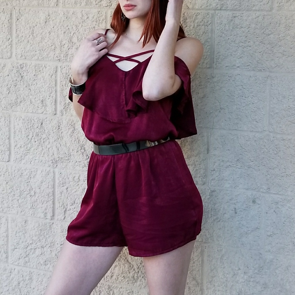 Wine Satin Romper